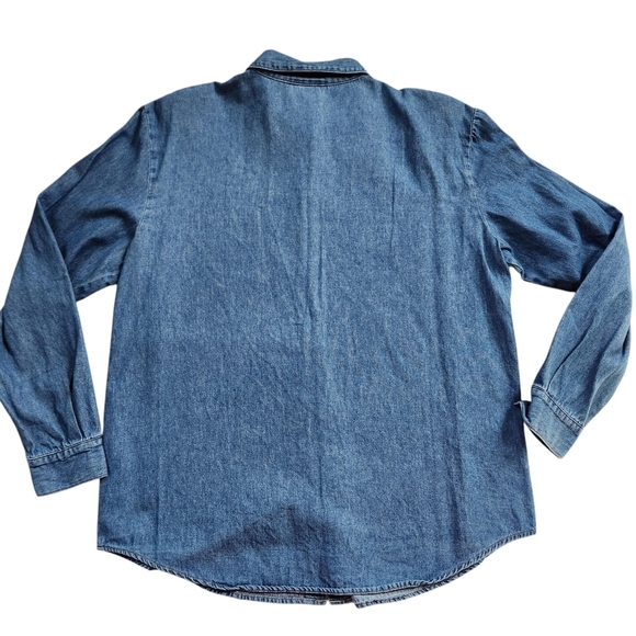 Vintage Embroidered Leaves Chambray Button Down Sz M - Picture 3 of 7